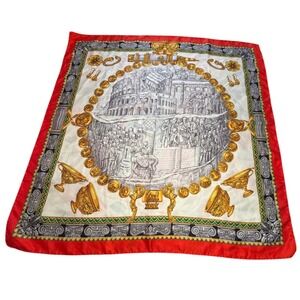 Vintage Neiman Marcus Silk Scarf Made in Italy SPQR Roman Colosseum Coin 35"